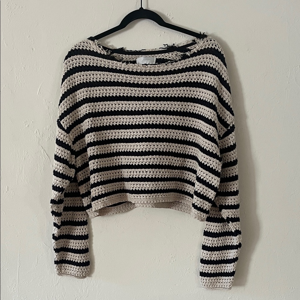 Lucky Brand Black and Cream Striped Sweater